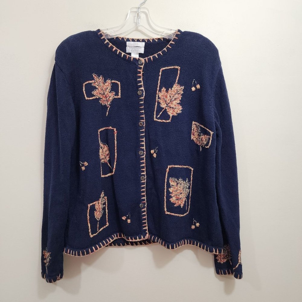 Christopher‎ & Banks vintage hand embroidered leaf pattern button front cardigan